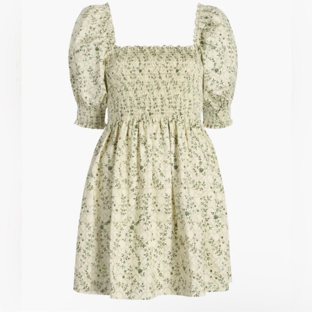 Hill House Home Athena Nap Dress Mini dress yellow basket weave vine print